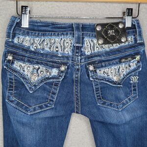 Miss Me Jeans 24 Blue Casual Denim Stretch Signature Boot Flap Patch Pockets